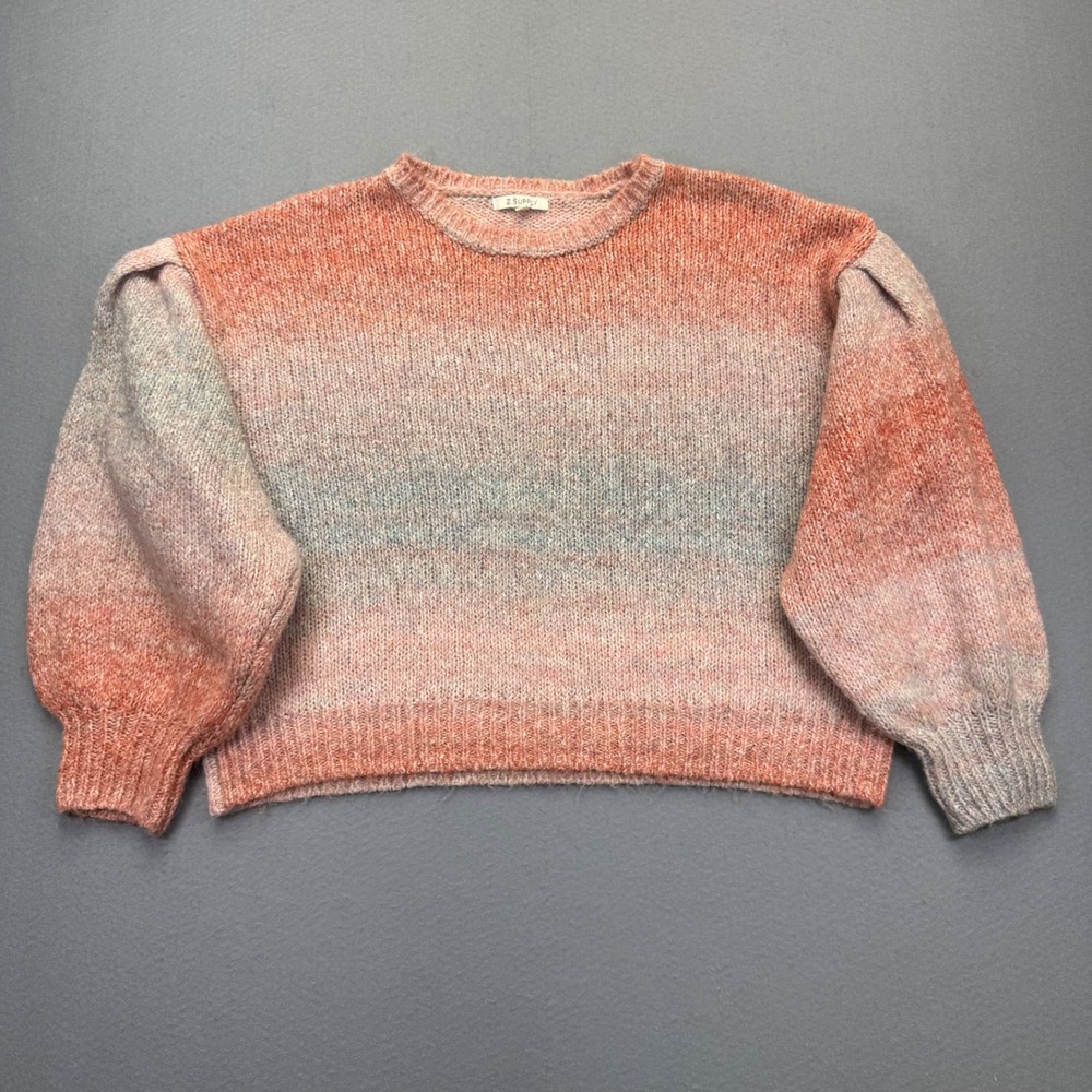 Z SUPPLY Womens Ombre Space Dye Chunky Knit Puff Sleeve Sweater Pink Blue Size M
